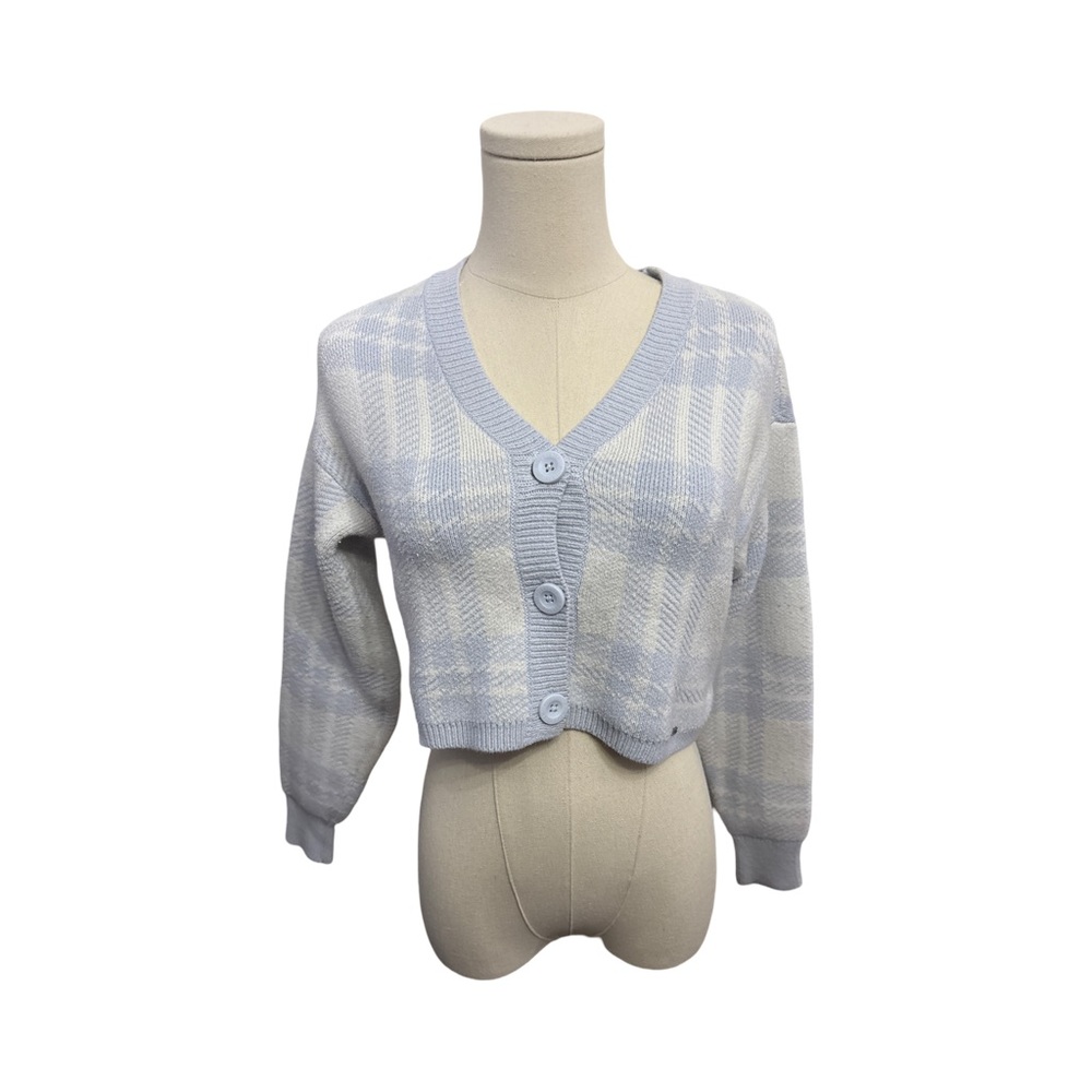 Hollister Plaid Button-Up cropped Women's Sweater - size XS